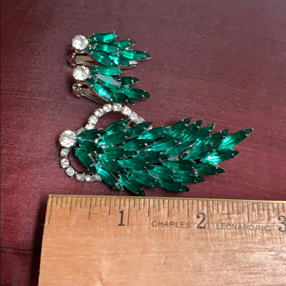 Vintage clip earrings/pin set green rhinestones❣️ - Picture 6 of 6
